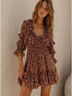 Zara Floral Ruffle Mini Dress Boho Cottagecore Romantic Prairie Chic L